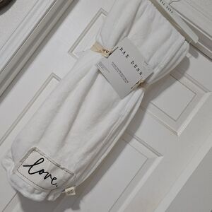Rae Dunn White Blanket with 'Love' Embroidery